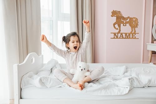 codiarts. Namensschild, Wandbild, Kinderzimmer, Kindertür, personalisierbar mit Namen, selbstklebend (Leopard) Pferd)