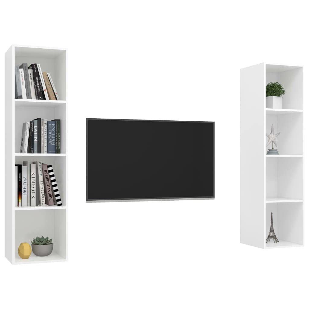 TV-Wandschränke 2 STK. Weiß, Holzwerkstoff, 37x37x142,5 cm, vielseitiges Media-Center, ideal für Wohnzimmer und Schlafzimmer