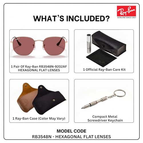 Image of Ray-Ban RB3548N HEXAGONAL FLAT LENSES Square-Round Shape Sunglasses for Men & Women with Official Eyewear Kit