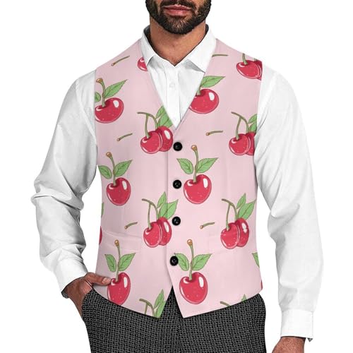 Cherry Fruit Men's Suit Vests Dress Vest V-Neck Waistcoat Slim Business Formal with Pocket