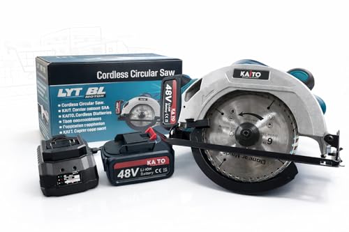 Image of KAITO 48V Cordless Circular Saw | Brushless Motor | 7-Inch (185 mm) Blade | 5500 RPM | Adjustable 0-50 Bevel Cutting | Heavy-Duty Wood, Metal & PVC Cutter | 2 Batteries & Fast Charger