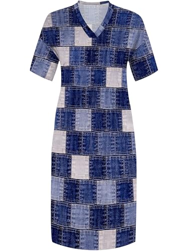 Image of SUZONANA Plus Size Denim Print Maxi Dresses for Women Casual V Neck Short Sleeve with Pockets Soft Jean Look Dress XL-6XL
