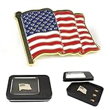 Yulinmon American Flag Lapel Pin with Storage Box - USA Pin Waving Flag Brooch Badge for Men Made of Fine Brass Metal, Ideal for Suits, Jackets, Hats, and Travel Bags