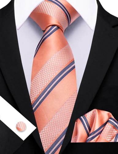 Image of Barry.Wang Classic Mens Ties Silk Necktie Pocket Square Cufflinks Set Woven Designer Wedding Business