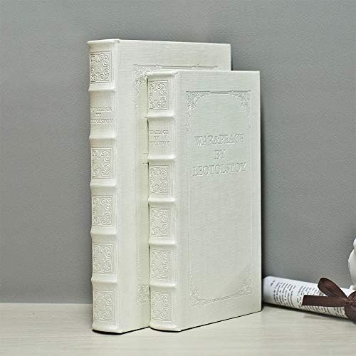 NC Decorative Books with White Faux Leather woodon Book Box for Decoration Display Cafe Hotel Home Bookshelf use Fashion Storage Box (Set of 2: C104, Large+Small)