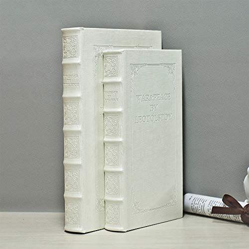 Nc Decorative Books With White Faux Leather Woodon Book Box For Decoration Display Cafe Hotel Home Bookshelf Use Fashion Storage Box (Set Of 2: C104, Large+Small) #TOP3