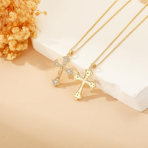 Cross Necklace for Women 18K Gold Silver Plated Jesus Cross Pendant Jewelry Birthday Gifts for Women Girls 16+3 Inches