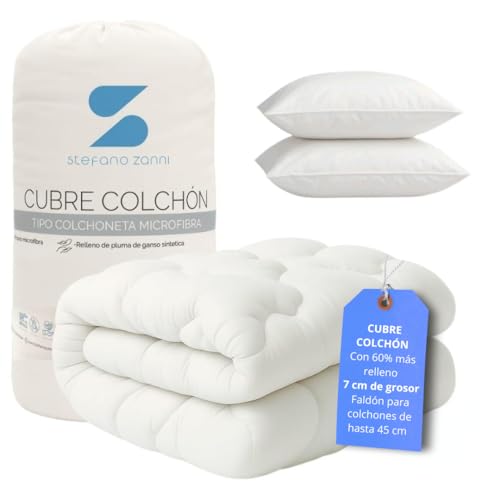 La mejor comparación de Cuanto Cuesta Cubre Colchon Sognare que puedes comprar esta semana. 47 STEFANO ZANNI Cubre Colchón Tipo Colchoneta Microfibra Extraconfort + 2 Almohadas Regalo - Extra Relleno 7 cm de Microgel y Down Alternative, Máxima Comodidad y Soporte,...