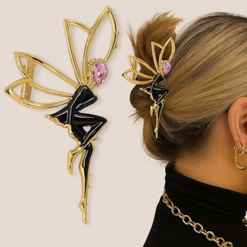 Image of Diversa Rhinestone Golden Claw Clip, Embellished Korean Clutcher, Non- Slip Metal Claw Clip for Girls, Fancy Clutcher for Women, Pack of 1 (Pink Mermaid)