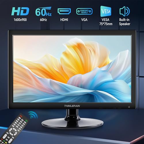 Image of Thinlerian 17.3 Inch Computer Monitor, HD 1600x900 Display, HDMI VGA Monitor, Build-in Speakers, 60Hz, 5Ms, VESA Mountable, PC Monitor, Black