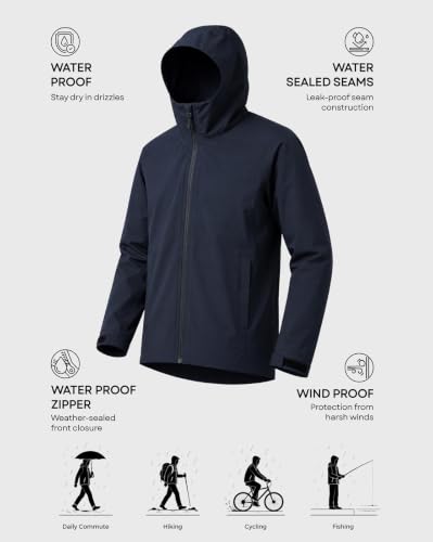 Image of Nobero Men's RainBloc Waterproof Jacket | Windproof Hooded Rain Jacket