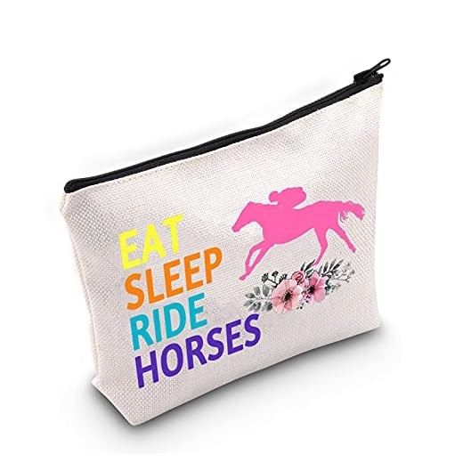 LEVLO Horse Riding Cosmetic Bag Horseback Riding Gift Eat Sleep Ride Horses Makeup Zipper Pouch Bag Horse Racing Merchandise (Eat Sleep Ride Horses)