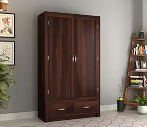 KARINA FURNITURE Wooden Wardrobe for Clothes | Sheesham Wood 2-Door Wardrobe with 2 Drawer Storage | Solid Wood Large Cupboard Almirah: Storage Cabinet for Your Living Room/Bedroom (Design 79)