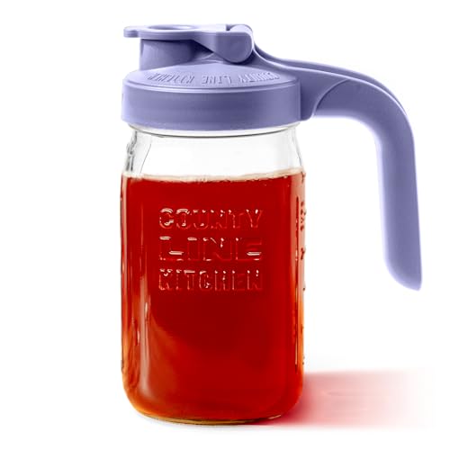 Image of County Line Kitchen Glass Mason Jar Pitcher with Lid - Wide Mouth, 1 Quart (32 oz) - Heavy Duty, Leak Proof - Sun & Iced Tea Pitcher, Cold Brew Coffee, Breast Milk Storage, Water - Lavender