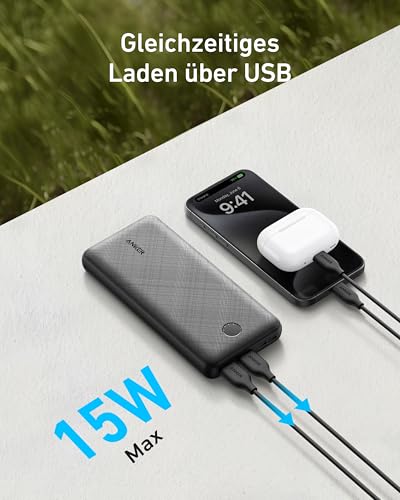 Anker portables Ladegerät, 325 Power Bank (PowerCore Essential 20K), 20.000mAh Akkupack mit PowerIQ-Technologie, USB-C-Eingang und -Ausgang für iPhone 15 Modelle, Galaxy S23, AirPods, und mehr – Bild 5