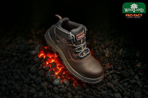 Image of Woodland Armour Crazy Horse Leather Safety Shoes for Men | Oil Resistant Safety Shoe with Anti Slip Grip | Lightweight, Antistatic PU Double Density with Composite Toe | Brown (7 UK, 41 EU)