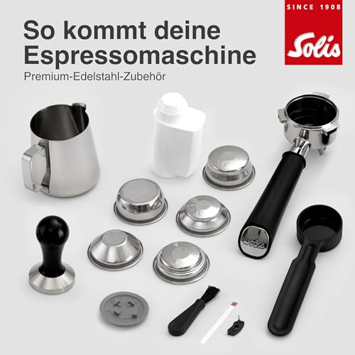 Foto von Solis Barista Perfetta Plus Espressomaschine, Halbautomatische Kaffeemaschine mit Milchschäumer, Programmierbare Kaffeemaschine mit abnehmbaren Wassertank, Heißwasser- und Dampffunktion, Schwarz