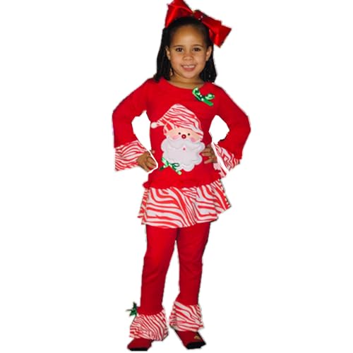 MMBeauty Girls 2pcs Long Cotton Christmas Santa Pajamas Sleepwear Set Red (5-6T, Red)2