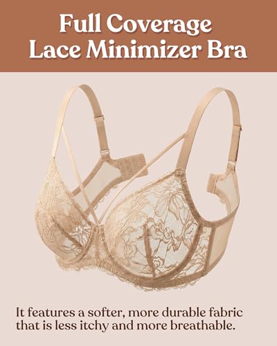 Image of HSIA Minimizer Bras for Women Full Coverage, Unlined Lace Sexy Plus Size Underwire Bra for Large Breasts