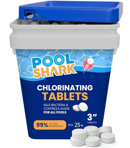 Pool Shark Swimming Pool Chlorine Tablets | 3-Inch Chlorine Tablets | 25 lbs | Slow-Dissolving 90% Active Chlorine Tabs | Pool Chemicals for Inground Pools, Above Ground Pools, Saltwater, Spa, Hot Tub