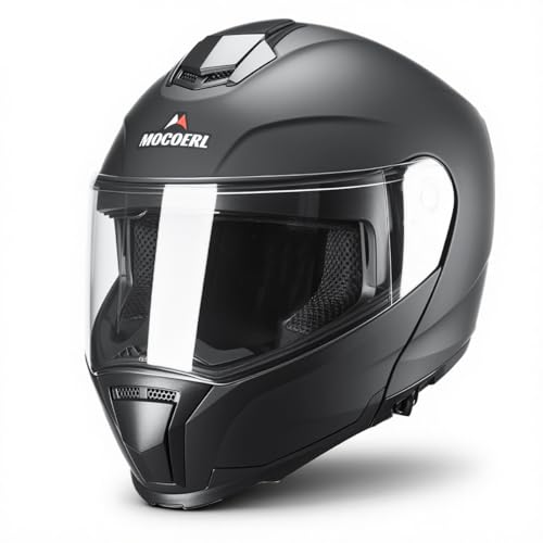 Casco Modular Moto Hombre | Casco Integral Moto | con mentonera Reforzada con Doble Visera | Casco de Moto para Mujer y Hombre | Certificado ECE 22.06 | Negro Mate (Negro Mate, L)