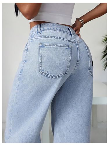WDIRARA Women's Graphic Embroidery Baggy Jeans Streetwear Straight Leg Denim Pants4
