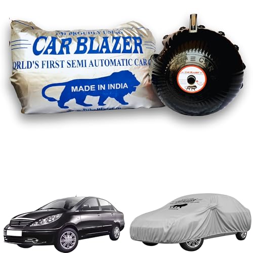 Image of CARBLAZER Portable & Semi-Automatic Full Body Car Covers: Heavy Duty Device| Anti-Theft| Dust & Scratch Proof | Water & Wind Resistant|Custom Fit| Dual-Side Cover, Compatible for Tata Manza Indica