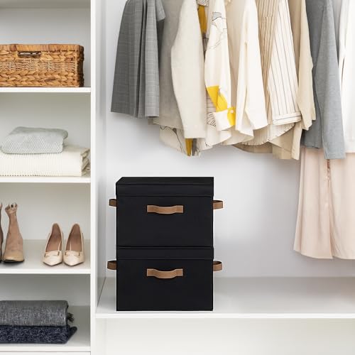 Image of StorageWorks Fabric Storage Bins with Lid, Decorative Storage Boxes for Shelves, Stackable Closet Organizer Basket with Handles, Large, Black, 2-Pack