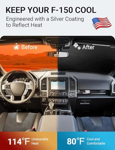 Image of Proadsy 2026 Upgrade Front Windshield Sun Shade Foldable Sunshade Protector Custom Fit 2015-2020 Ford F-150 F150 Lariat, King Ranch, Platinum, XL XLT Limited Raptor Accessories