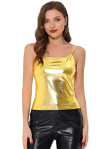 Allegra K Women's Halloween Holographic Shiny Party Sleeveless Slim Fit Metallic Cami Top