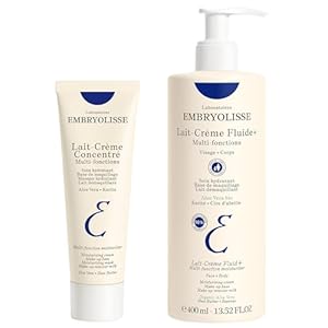 Embryolisse Lait-Crème Concentré & Lait Creme Fluid+ Duo, Multifunction Daily Moisturizer, Primer, and Makeup Remover. Lightweight Face & Body Cream, With Shea Butter & Aloe Vera, 2.54, 13.52 Fl Oz