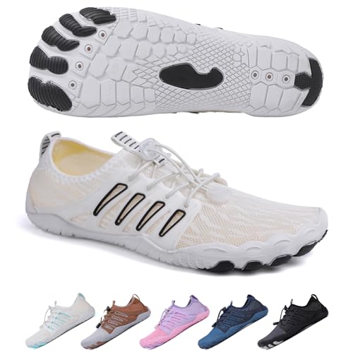 Image of SIOSNETA Hike Barefoot Shoes for Women Men, Breathable Non-Slip Athletic Footwear, Wide Toe Water Shoes for Hiking, Non-Slip Neuropathy Shoes for Women Men, Grounded Comfort wear White Black