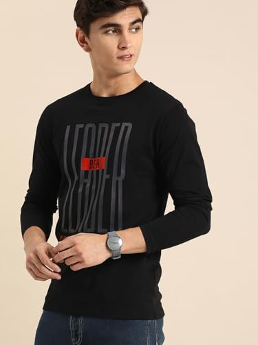 Image of Bewakoof Men's Cotton Printed LeaderFull Sleeves | Round Neck | Regular Fit T-Shirt /Tee