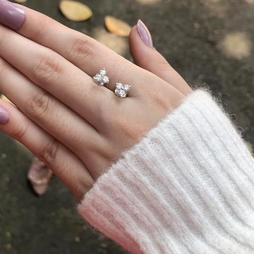 1/2 Carat Lab Created Moissanite & Lab Grown Diamond 3-Stone Stud Earring In 14k Gold Over Sterling Silver Jewelry Gift For Women (0.50 Cttw), Gift For Her4