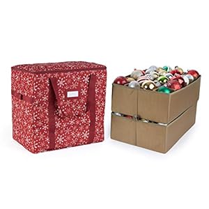 Covermates Keepsakes Adjustable Ornament Storage Bag, Carrying Handles, Padded Protection – Holiday Storage-Red Snowflake