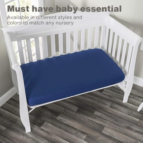 Image of Everyday Kids Fitted Crib Sheet, 100% Soft Breathable Microfiber Baby Sheet, Fits Standard Size Crib Mattress 28in x 52in, Navy Nursery Sheet