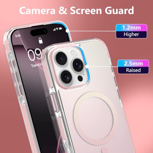 Image of Magnetic Case for iPhone 16 Pro Max [Compatible with Magsafe] [Anti-Yellowing] [1 Screen Protector] Slim Clear Iridescent Case for iPhone 16 Pro Max 6.9 inch 2024, Pink