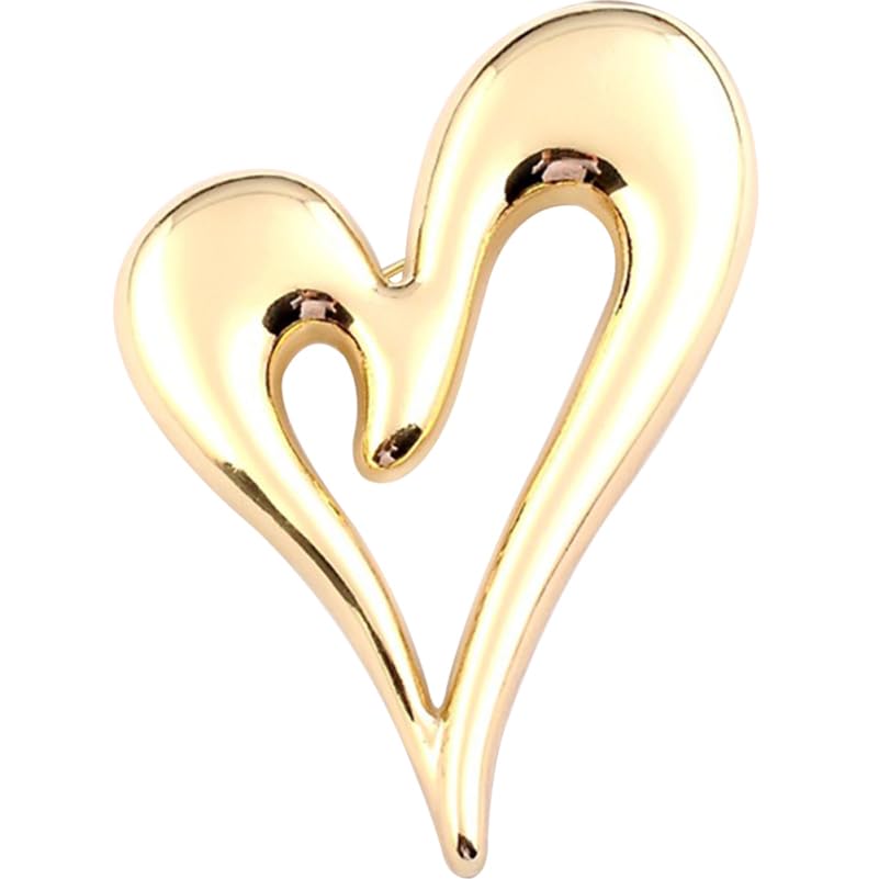 Image of CALLARON Gold Heart Brooch for Women - Vintage Lapel Pin, Cute Lapel Brooche, Fashion Jewelry Valentines Clothing Decoration for Suit, Hat, Handbag, Jacket, Scarves 5.7 x 4.3 cm