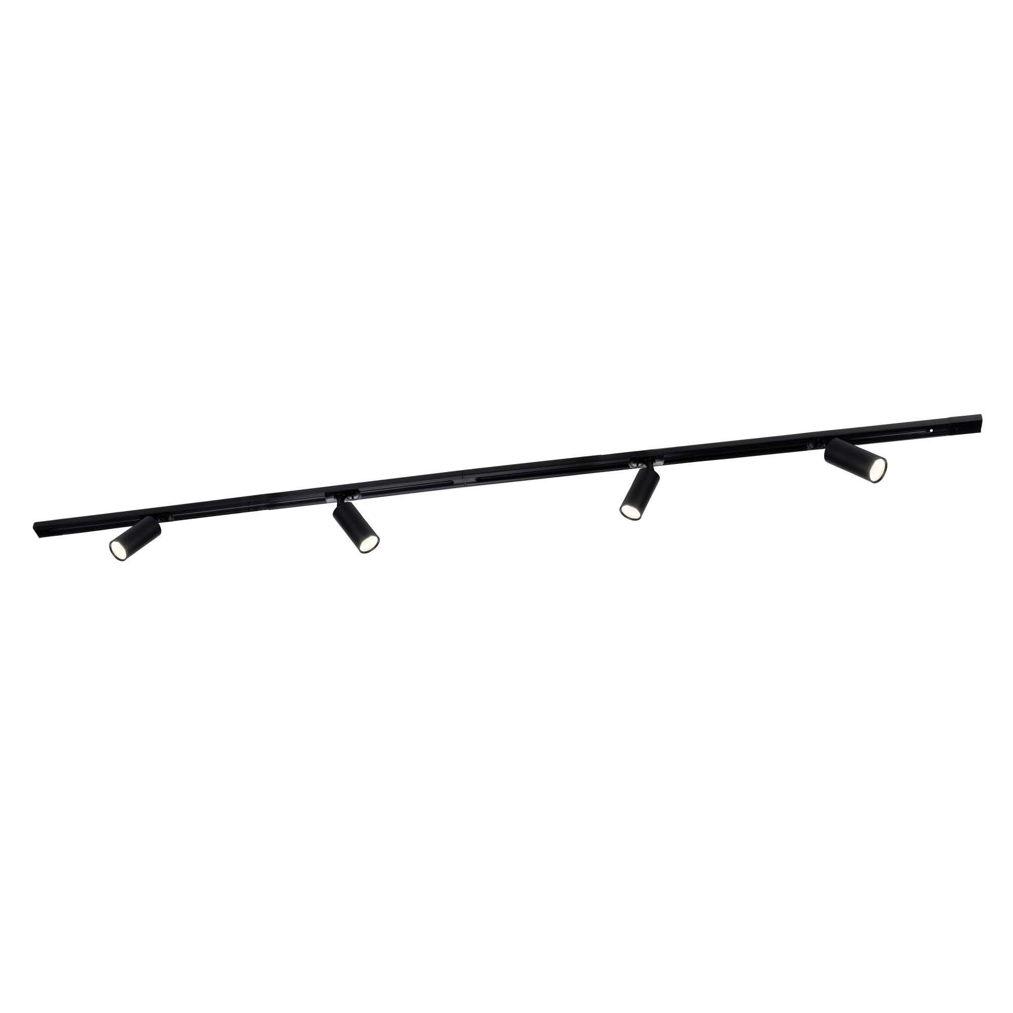 Ledvion - Track Lighting, 2m, 1-Phase, Without GU10 Light Source, Black, 4 Spotlights, Ceiling Lights, gu10 led Bulbs, Kitchen Lights Ceiling, Extendable & Flexible