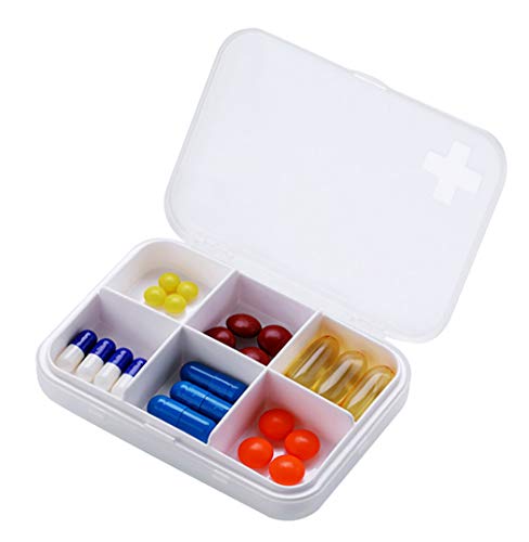 Ranvi Pill Storage Box, Six-Lattice Plastic mini Storage Box, Creative Portable, White