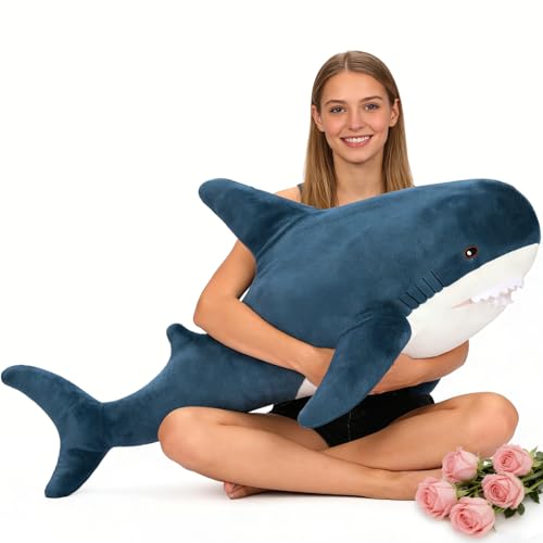 Image of MorisMos Giant Shark Stuffed Animal Plush, Large Stuffed Shark Toy, Soft Shark Pillow for Kids Boys Girls Birthday Christmas, 51inch, Blue