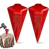 Otoolling 2 Pcs 4 Lbs Wood Splitting Wedges Manual Log Splitter Wedge 4-Direction Diamond Design Forged Steel Tool for Easy Wood Splitting Splits Firewood into 4 Pieces Less Effort (Red)