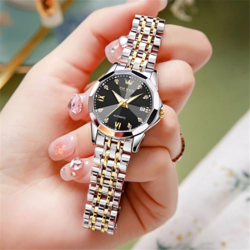 Image of OLEVS Womens Watches Automatic Luxury Dress Ladies Watch Ceramic Strap Rose Gold Self Winding Female Wrist Watch