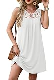 Boho Dresses for Women 2025 Sleeveless Pleated Sundress Lace Elegant Mini Vacation Dress White M