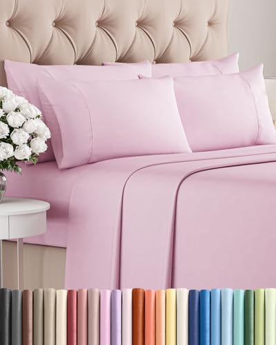 Image of King 6 Piece Bed Sheet Set - Soft, Breathable & Cooling Sheets - Light Pink | Ultra Soft Hotel Luxury Bedding Set w / 8-16 Inch Deep Pockets - 1 Flat & 1 Fitted Sheet & 4 Pillowcases - Wrinkle & Fade Free