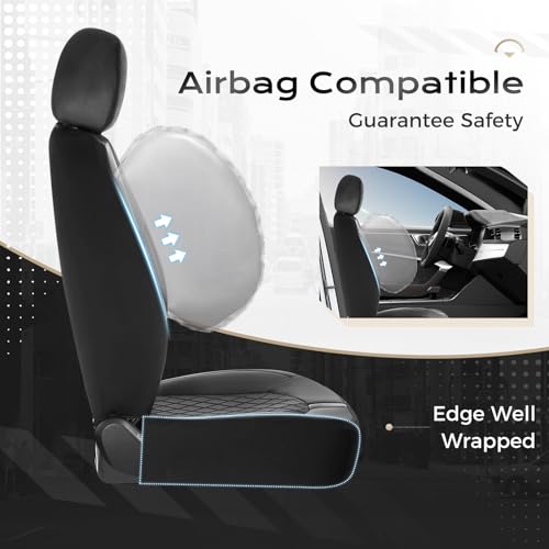 Image of Coverado Universal Front Car Seat Covers, Waterproof Seat Protectors for Gym Sports & Pets, Quick-Fit for Cars SUVs and Trucks (Black)