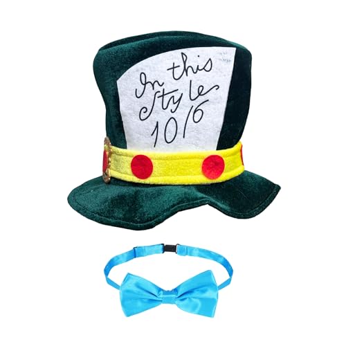 EverJoy Party Green Mad Hatter Costume Set - 1 Hat and Blue Tie 2 Pc Set for Adults