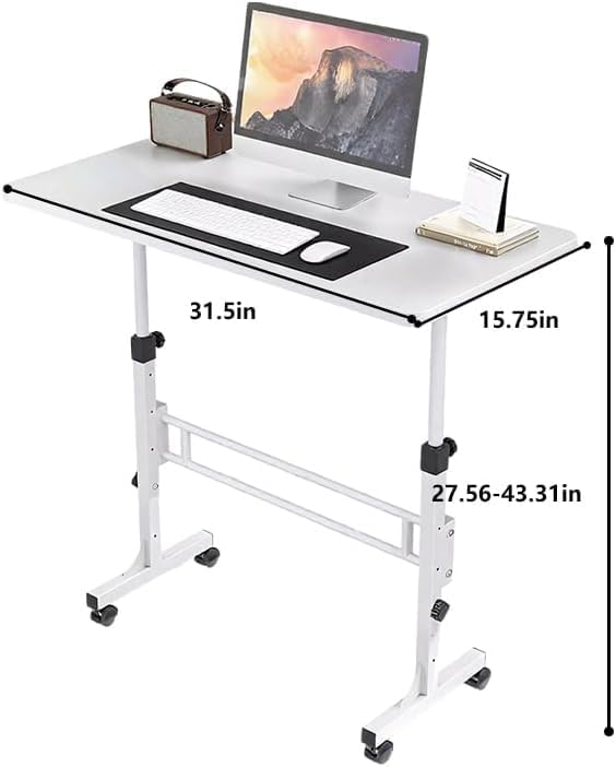Portable Standing Desk Adjustable Height 27 5-43 3 Small Computer Desk with Wheels Foldable Home Office Desk Folding — view 2