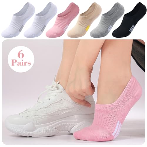 Image of No Show Socks Womens Cushioned Low Cut Invisible Footies for Running Athletic Gym Ankle Socks 6 Pairs
