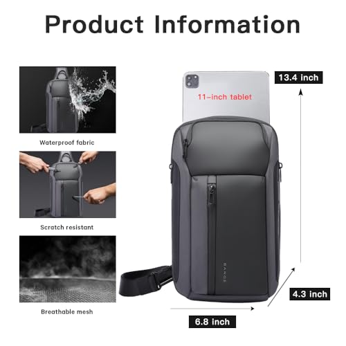 Image of BANGE Sling Bag, Waterproof Men's Chest Bag Shoulder bags Crossbody Sling Backpack for Men, 7566grey